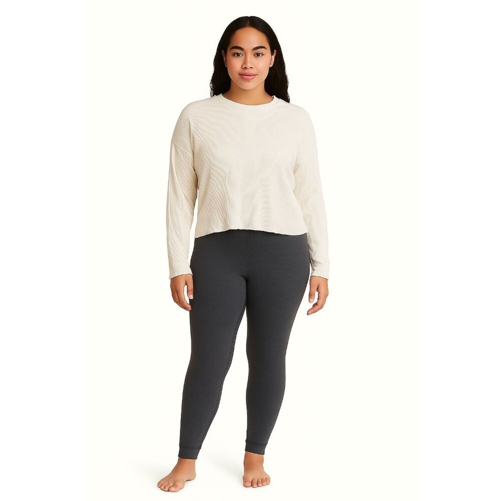 DYI Women's Long Sleeve Waffle Top White Size Large